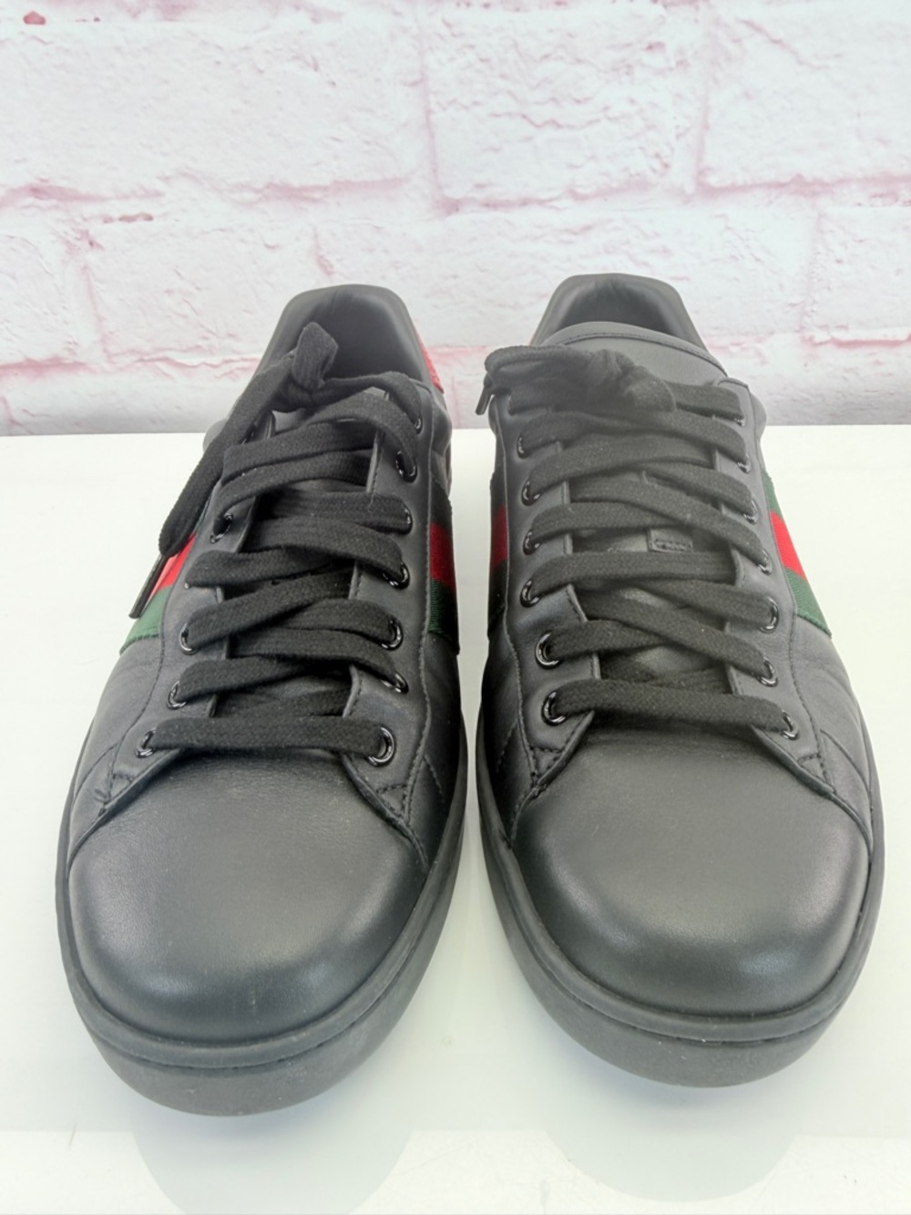 Gucci Ace Leather "Black" Trainers Sneakers 386750 8.5 - Picture 4 of 8
